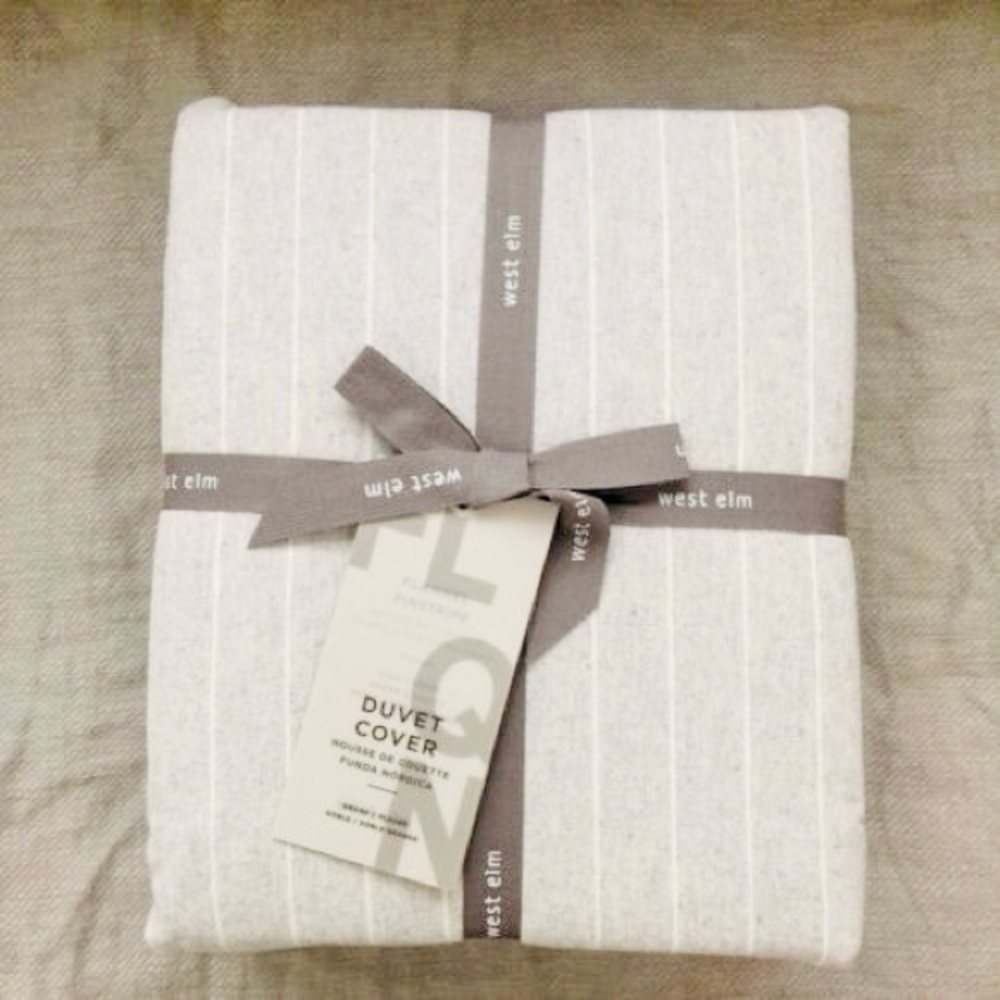 West Elm Flannel Pinstripe Duvet Cover only Twin Frost Gray